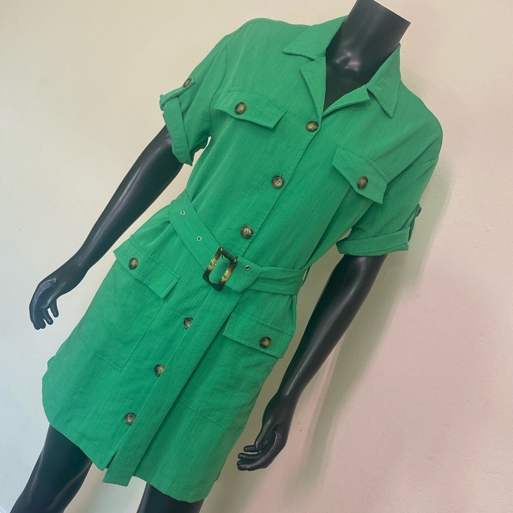 HYFVE Green Belted Button-Front Utility Shirt Dress